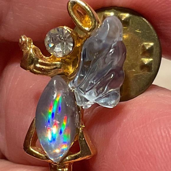 Angel Tac pin crystal and iridescent stone 1” vintage - Picture 3 of 4
